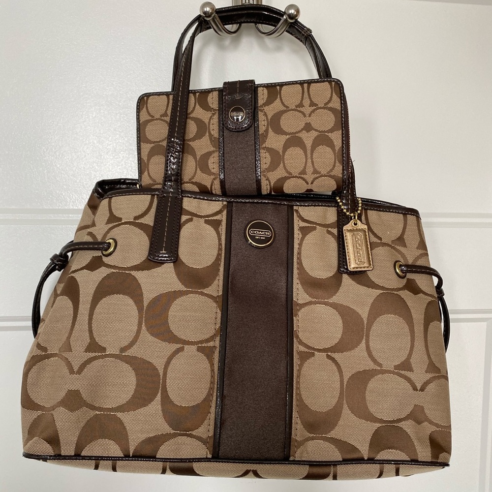 Coach signature stripe carryall